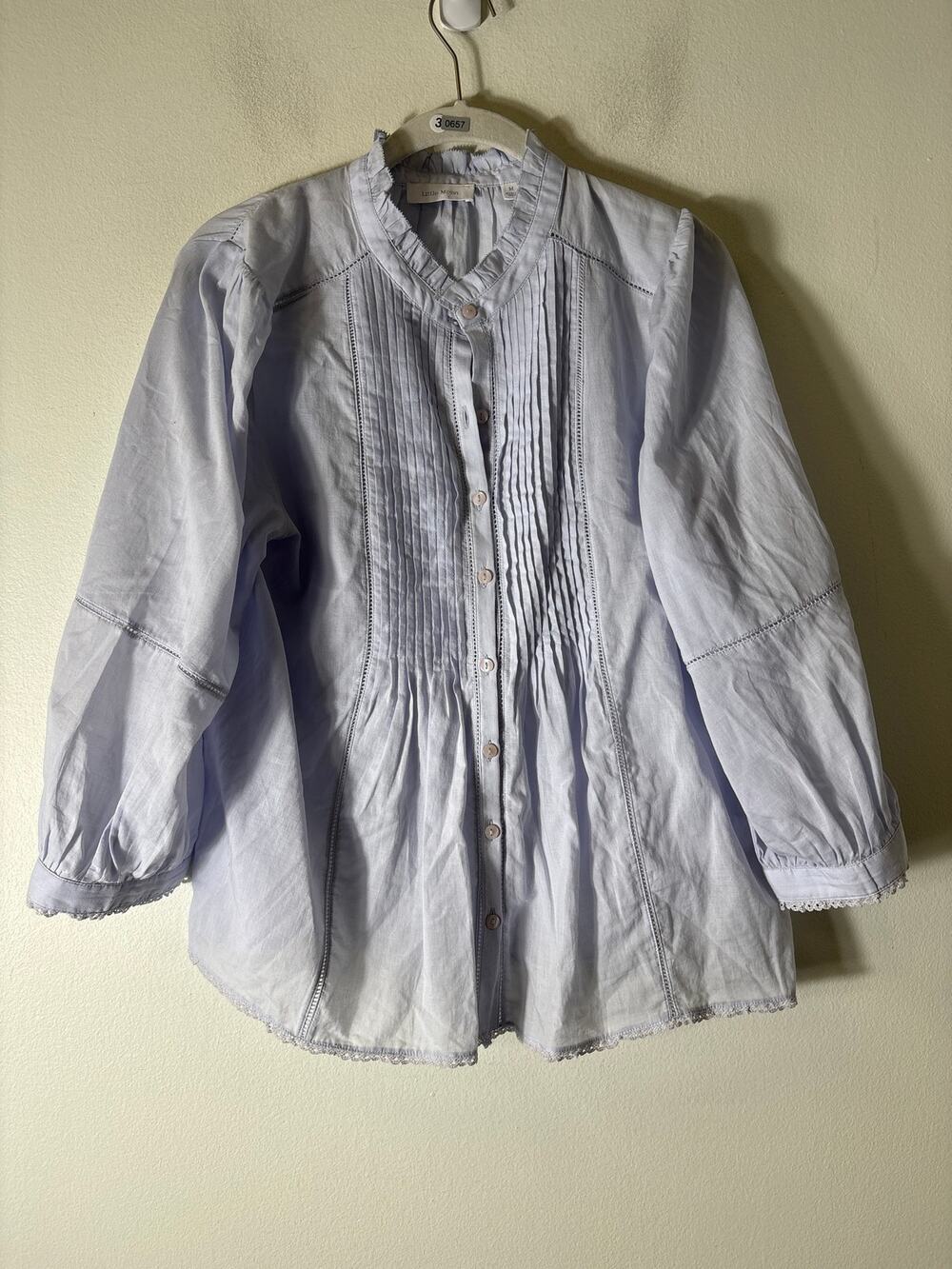 Little Moon Lavendar Cotton Front Pleat Detail Shirt Sz M